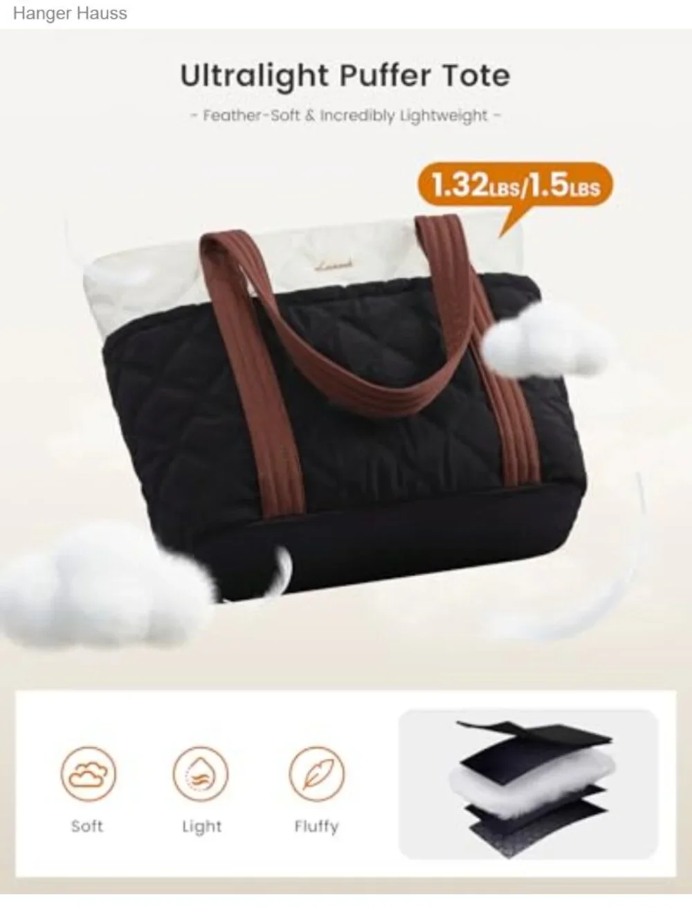 Puffer Tote Bag for Women with Laptop Pocket and Cup Holder, Nylon Handbag,